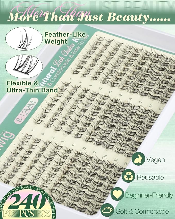 Natural Lash Clusters Kit Short Lash Extension Kit Wispy Eyelash Clusters 8-10-12MM Cluster Eyelash Extensions Manga Cluster Lashes Fairy Individual Lashes DIY CC Curly Eyelash Extension by Lvmixwig