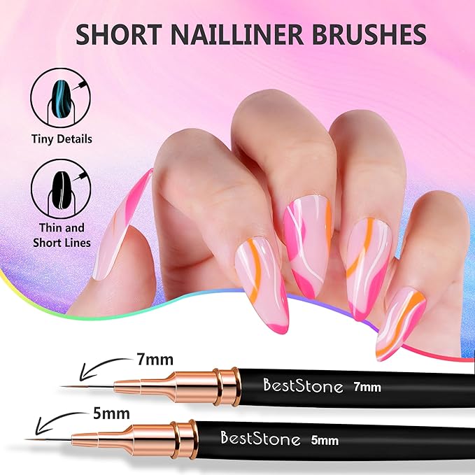 Nail Art Liner Brushes, 5Pcs Professional Gel Polish Painting Art Design Pen Set for Long Lines, Thin Details, Fine Drawing Sizes 5/7/9/11/20mm Nail Art Design Gift for Women(Black)