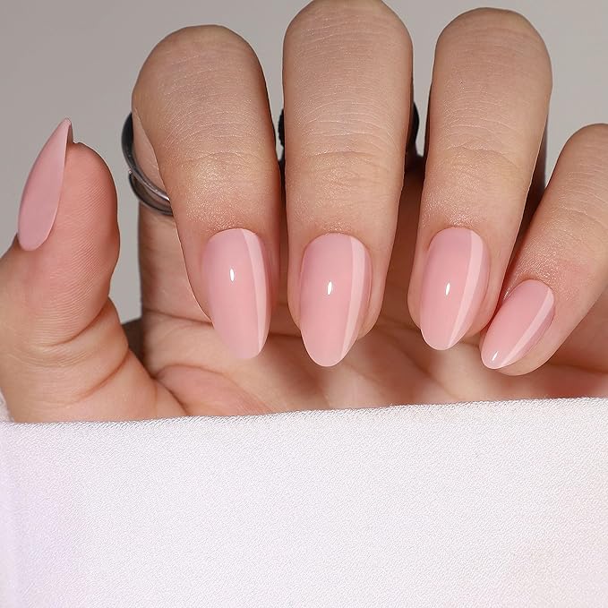 RTKHFZE Press On Nails Short - Baby Pink Soft Gel Fake Nails with Glue, Fit Perfectly, Reusable Stick On Nails in 16 Sizes - 32Pcs Gel False Nails Kit