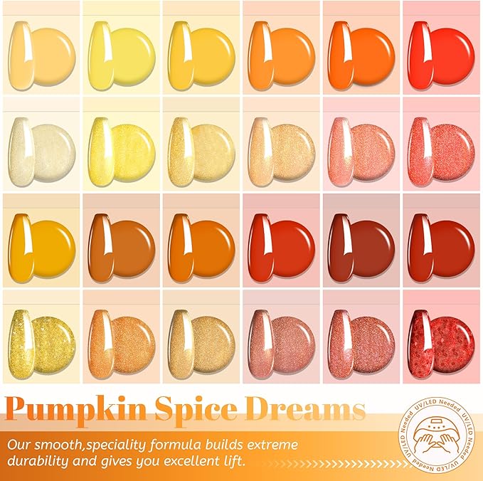 ABAC 24 Color Solid Gel Polish Kit Fall 2025 - Pumpkin Spice Nail Art Set with Warm Orange/Brown Shades,Soak Off UV LED Cured,w/Pro Brush No-Spill,Hema-Free for Halloween & Thanksgivingday