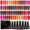 MEET ACROSS 30 PCS Red Gel Nail Polish Set, Burgundy Gel Kit Glitter Nail Polish Soak Off Rose Dark Red Shimmer DIY Home Salon Manicure Gifts for Women Girls
