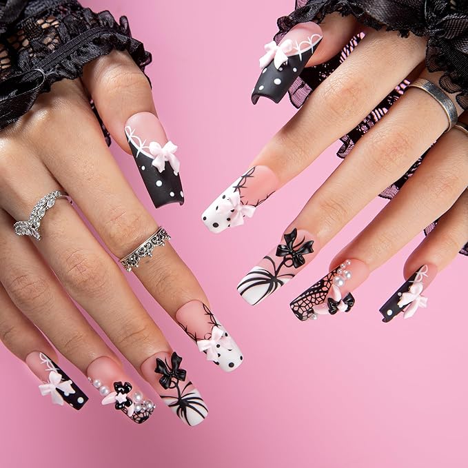 LOVFUL Short Press on Nails Midnight Doll | Handmade Acrylic Press ons | Reusable Fake False Nails | Square Classic Regular 1.3in | H608-S