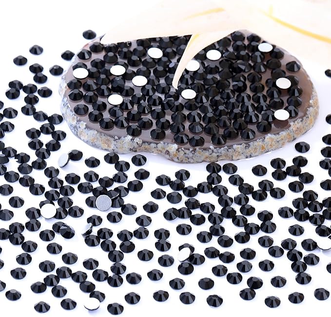 Black Flatback Rhinestones, Glass Rhinestones for Nail Art and Craft, Glue Fix, Loose Crystal Gemstones(Black, SS16, 2880pcs, 3.8-4.0mm)