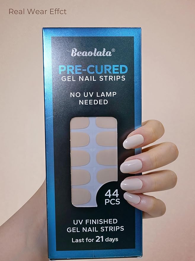 Pre Cured Gel Nail Strips - 44PCS Salon Quality Gel Nail Stickers - Long Lasting Polish Wraps for Women no UV Light Needed Easy Apply& Remove (Milk White)