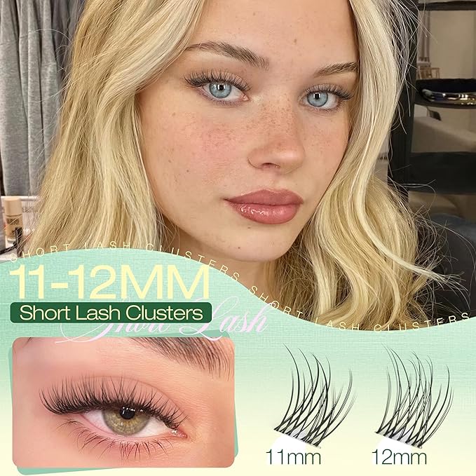 Lash Clusters 11-12MM Natural Eyelash Clusters Clear Band Individual Lashes Short Wispy Cluster Lashes C Curly Cluster Eyelash Extensions 90PCS DIY Lash Extension by Lvmixwig