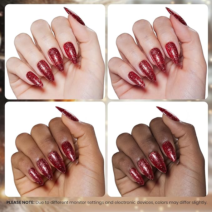 Beetles Red Glitter Gel Nail Polish - Wine Red Shimmer Gel Polish 1Pcs 0.5Oz 15ml Soak Off UV LED Long Lasting Glossy Manicure for Valentine Nail Art and DIY