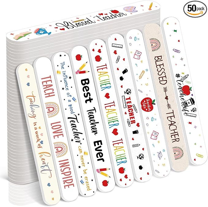 50 Pack Teacher's Day Appreciation Gifts Bulk Mini Nail Files for Teacher Party Favors Staff Emery Boards for Women Goodie Bag Stuffers Small Spa Gifts for Employee Coworkers Office Supplies