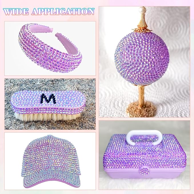 25000Pcs Lavender Purple AB Rhinestones for Bedazzling with B7000 Jewelry Glue, Non Hotfix Flatback Gems, Resin Rhinestones for Crafting Crafts Clothing Tumblers Mugs Shoes Fabric Decor Nail Art