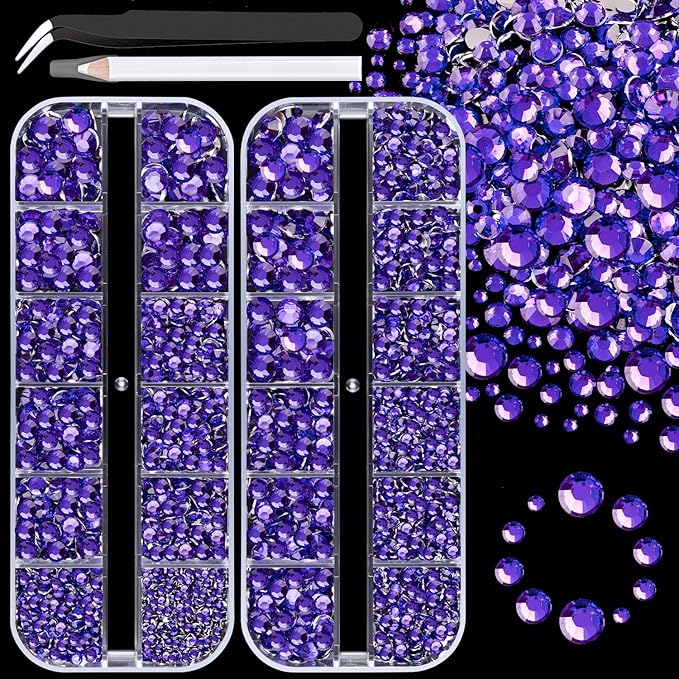 Resin Rhinestones for Crafting, 2 Boxes Purple Flatback Crystals for Bedazzling Crafts DIY Nail Art Deco, Non Hotfix Bulk Gems for Tumbler Shoes Clothing Fabric Face Makeup