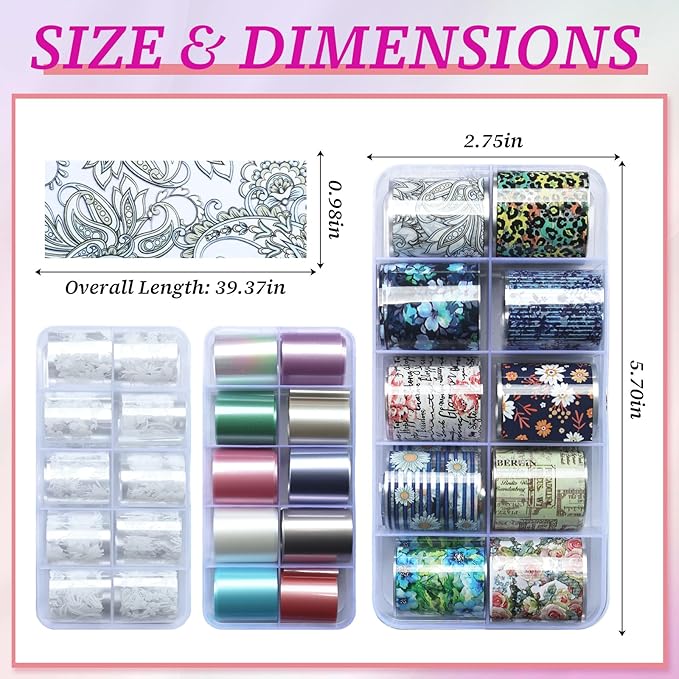 LoveOurHome 30 Sheet White Flower Tranfer Nail Foils Sticker Decorations, Floral Nail Tranfer Foil Stickers Marble Nails Stickers Decals Metallic Fingernail Tip Foil Sheet Gel Acrylic Nails Accessory