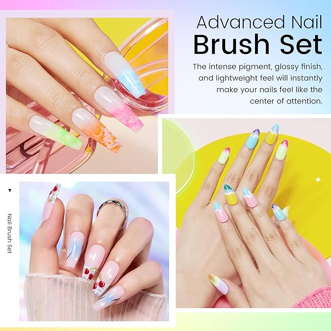 AIJIMEI 9pcs Nail Art Brushes Nail Tool Set, Nail Design Brushes Mixed Color Two-Way Nail Art Brushes, Point Pen Tool Nail Trimming Kit, Suitable For Home Salons.