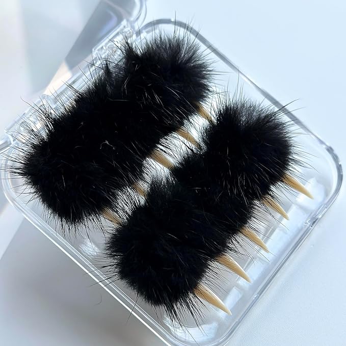 Halloween Press on Nails Luxury Medium Stiletto Handmade Eagle Claw Unique Reusable ABS Material Curved Fake Nails Dragon Cat Claw False Nails with Black Fur Glossy Glue on Nail Thick Acrylic Nail(M)