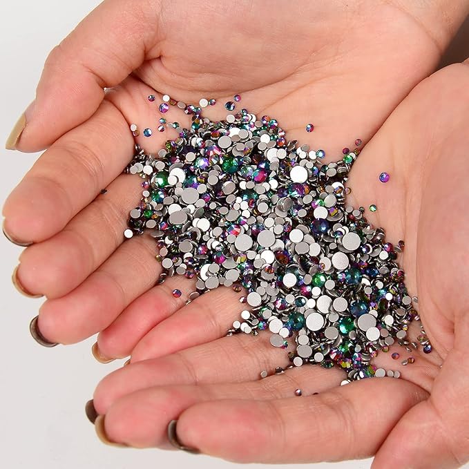 10000 Pieces Rhinestones 6 Sizes Round Crystal Glass Flat Back Rhinestones with 1Tweezers and 1Picking Pen for Nail Art Crafts Clothes Bags DIY (Green Volcano)
