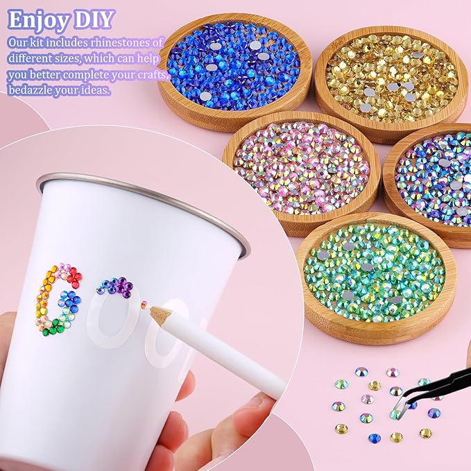 6600Pcs Resin Rhinestones with Tweezers for Crafting, Mixed-Color 5mm Non Hotfix Flatback Gems, Bedazzling Crystal for DIY Crafts Clothing Tumblers Mugs Shoes Fabric Decor Nail Art Makeup