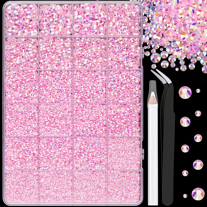 25000Pcs Resin Jelly Rhinestones for Crafting, Light Pink AB 2-6mm Mixed Sizes Non Hotfix Flatback Gems, Bedazzling Crystal for DIY Crafts Clothing Tumblers Mugs Shoes Fabric Nail Art