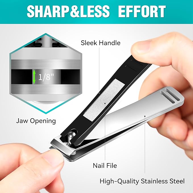 Heavy Duty Nail Clippers for Seniors, 6-in-1 Wide Jaw Toenail Clippers Set for Thick Nails, Fingernail Cutter for Men & Women, Easy Nail Care for Elderly