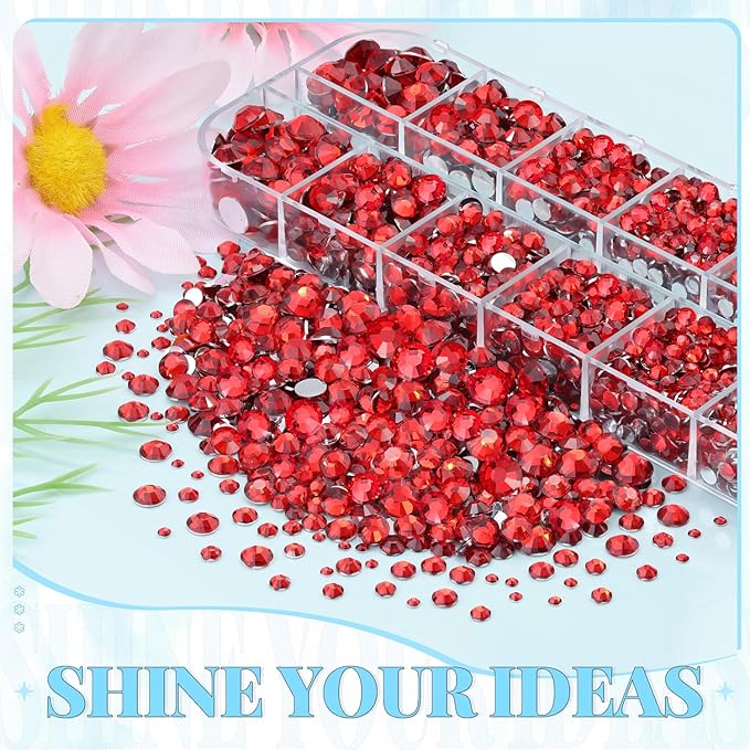 12000Pcs Resin Rhinestones for Bedazzling with 3Pcs B7000 Jewelry Glue, 2 Boxes Red Flatback Rhinestones for Crafting Crafts DIY, Crystals Gems for Clothing Shoes Tumblers Nail Art Makeup
