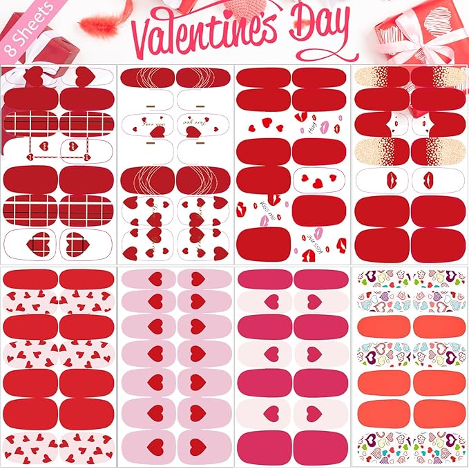 winthrop 16 Sheets Holiday Nail Wraps Stickers, Christmas Valentine's Day Seasonal Full Nail Polish Strips, DIY Self-Adhesive Winter Nail Art Decals with 2 Pcs Nail Files for Party Decor (224 Pieces)
