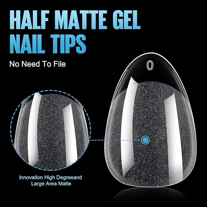 TOMICCA Short Almond Nail Tips,192Pcs Nail Tips Fake Nails Acrylic Nail Kit, 12Sizes Gel Clear Nails for Nail Extension Home DIY Nail Salon