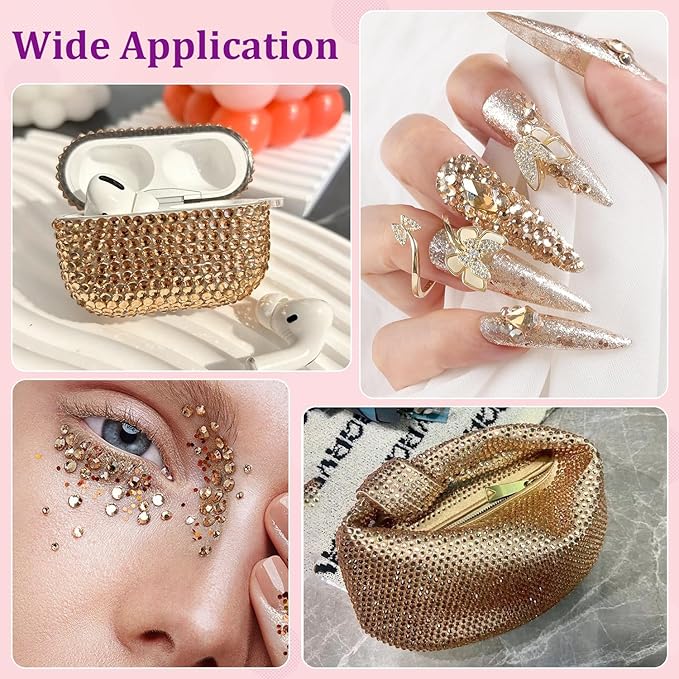 25000Pcs Resin Rhinestones with Tweezers for Crafting, Champagne 2-6mm Mixed Sizes Bedazzling Crystal with 3Pcs 10ml B7000 Jewelry Glue for DIY Crafts Clothing Tumblers Shoes Fabric Nail Art