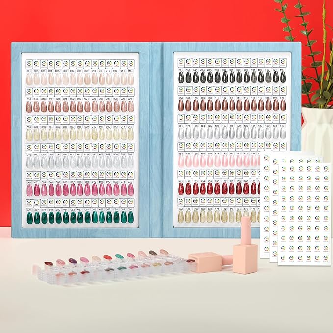 Magnetic Nail Swatch Book,180 Nail Color Display Book with 192 Magnetic Tips,Professional Nail Salon Color Display Book for Easy Preview & Storage