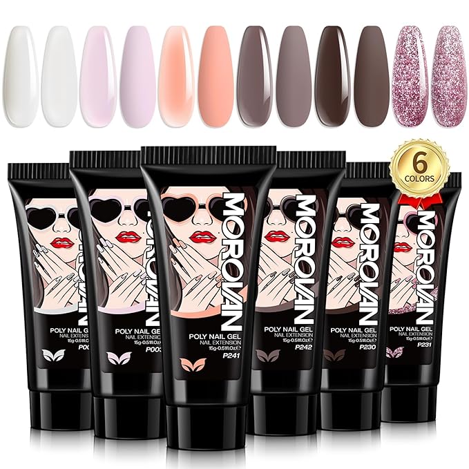 Morovan Poly Gel Nail Colors: 6 Colors Poly Nail Gel Pink Nude Poly Nail Extension Gel 15g Poly Gel Colors DIY Art Home Salon