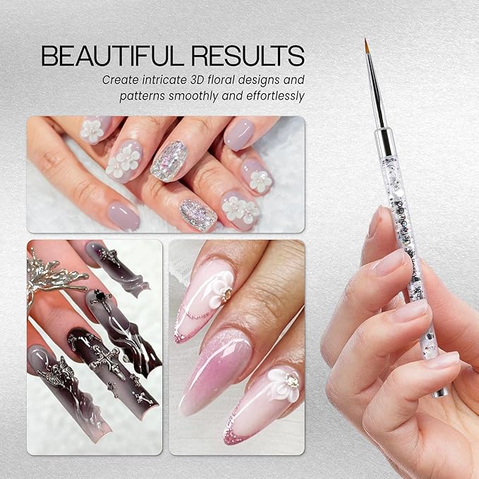 PANA 3D Kolinsky Nail Art Brush - Silver Glitter Handle, Size 2 - Acrylic Nail Art Sculpture Brush for Manicures Pedicure Salon Professional or Beginner