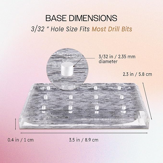 PANA Rectangle Transparent Acrylic Nail Drill Bit Holder Display Organizer Stand - Carbide Bit Storage Mount For Manicure Tools Nail Salon - 12 Holes Silver (Drill Bits Not Included)