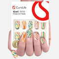 Curvlife Press on Nails with Colored Glass Design Full Cover Fake Nails for Women Reusable Nail Kit with Nail Glue Adhesive Tabs
