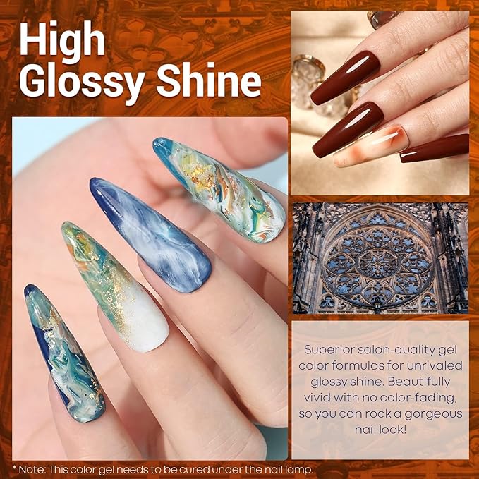 Modelones Gel Nail Polish Set, 12 Colors Christmas Winter Nude Brown Gel Polish Yellow Pumpkin Orange Sage Green Blue Wine Dark Red Nail Gel Polish Set Soak OFF LED Nail Art Gel Nail Gift Salon DIY