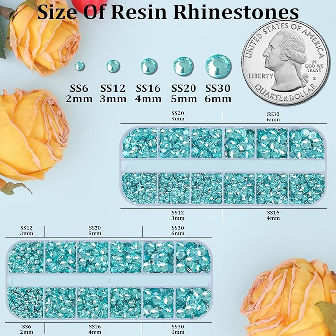 Resin Rhinestones for Crafting, 2 Boxes Lake Blue Flatback Crystals for Bedazzling Crafts DIY Nail Art Deco, Non Hotfix Bulk Gems for Tumbler Shoes Clothing Fabric Face Makeup
