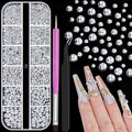 2160 Pcs Resin Half Round Pearls Kit, Mixed Sizes Flatback Silver Pearls, 3D Nail Decorations Pearls with Tweezers and Dual-end Brush for 3D Nail Crafts DIY, Face Makeup Gems Jewels(29-K1-2)