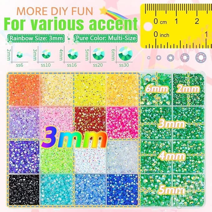 2-6mm Emerald Green AB Resin Rhinestones w B7000 Glue for Crafting Bedazzling Flatback Colorful Jelly Stones Diamonds Gems Bedazzler Kit for Nails Face Eyes Makeup Tumblers Bottles Crafts Shoes