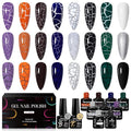 MTSSII 12pc Crackle Gel Nail Polish Set - 7 Colors, White, Silver, Black + Quick Dry Nail Art Kit