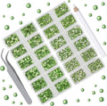 10000 Pieces Rhinestones 6 Sizes Round Crystal Glass Flat Back Rhinestones with 1Tweezers and 1Picking Pen for Nail Art Crafts Clothes Bags DIY (Peridot)