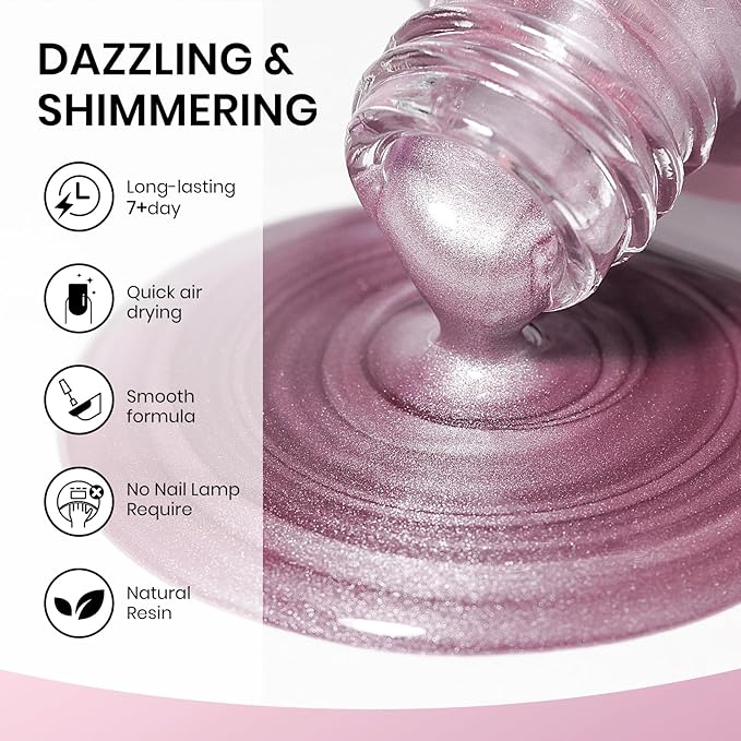 Rose Gold Mirror Nail Polish Quick Dry Metallic Nail Polish Non Gel High Glossy Nail Lacquer Air Dry Chrome Nails Polishes Oil-based Holo Fingernail and Toenail