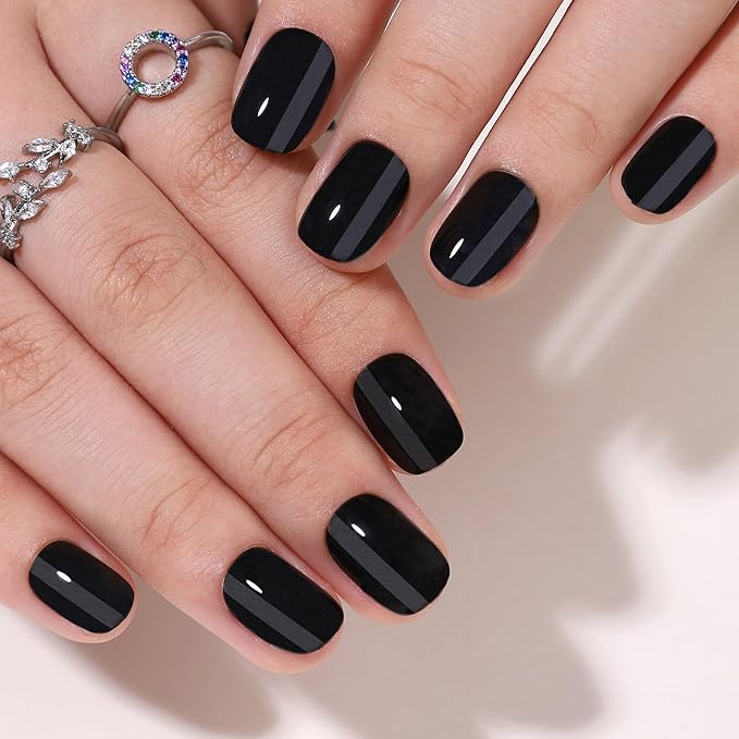 CurvLife Press On Nails – 30Pcs Soft Gel Fake Nails, Reusable Glue On Nail Kit with Adhesive Tabs, Natural Fit & Salon-Quality for Women & Girls (Elegant Black)