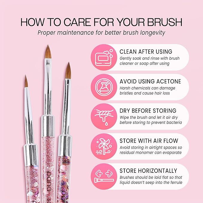 PANA 3D Kolinsky Nail Art Brush - Pink Glitter Handle, Size 4 - Acrylic Nail Art Sculpture Brush for Manicures Pedicure Salon Professional or Beginner