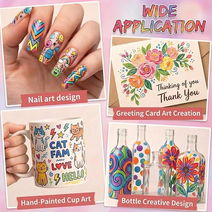 12 Colors Double-Ended Nail Art Markers Set, 3D Nail Polish Pens with Liner Brush & Drawing Tip, Professional DIY Manicure Painting Tools, Valentine's Day Gifts for Her, Nail Decoration Kit