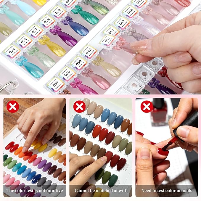 Magnetic Nail Swatch Book, 144 Nail Color Display Book Organizer with 144 Magnetic Tips & 1-189 Number Labels, Professional Salon Nails Color Chart for Nail Polish Nails Art Design(Pink)