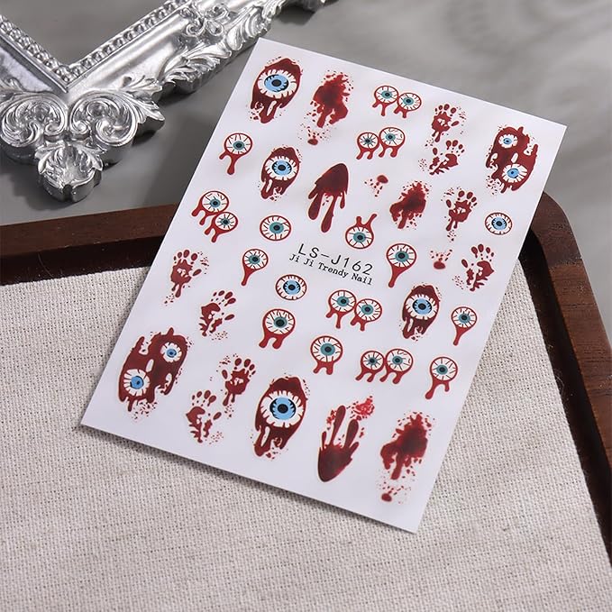 Halloween Nail Stickers for Nail Art Cute Ghost Black Cat Pumpkin Blood E3D Self-Adhesive Nail Decals Nail Art Supplies Nails Design Manicure Stickers for Nails Decoration 6Sheets