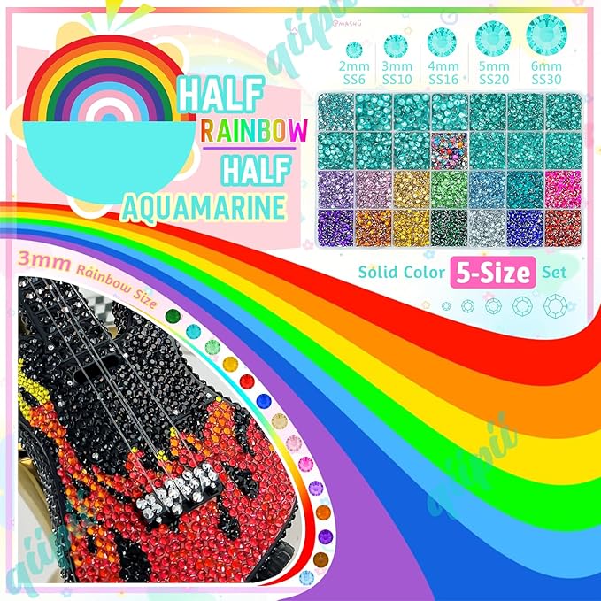 28 Grids Aquamarine Blue 2mm-6mm Resin Rhinestones w B7000 Glue for Bedazzling Crafting Colorful Flatback Stones Diamonds Crystals Gems Bedazzler Kit for Nails Face Eyes Makeup Tumblers Crafts