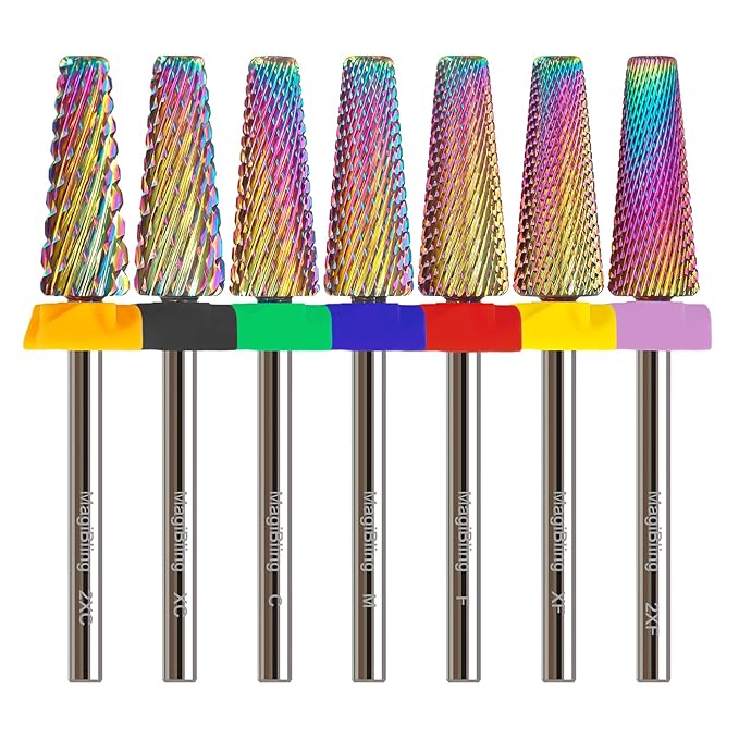 XC 5 in 1 Nail Drill Bits, 16mm Tapered 3/32'' Professional Tungsten Carbide Bits for Efile, 2 Rotation for Electric Drill, Remove Thick Gel Acrylic Fast, Technicians Bits, Extra Coarse