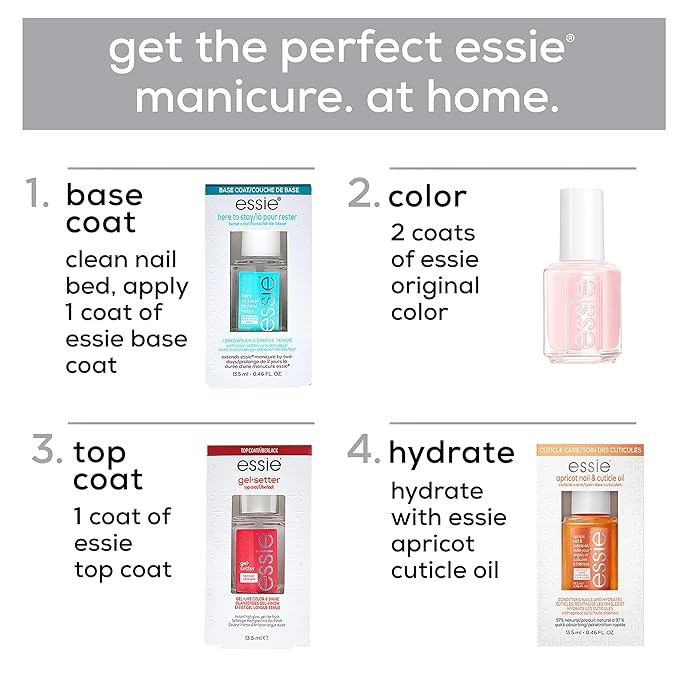 essie salon quality nail care, vegan formula, clear base coat, Here To Stay, 0.46 fl oz