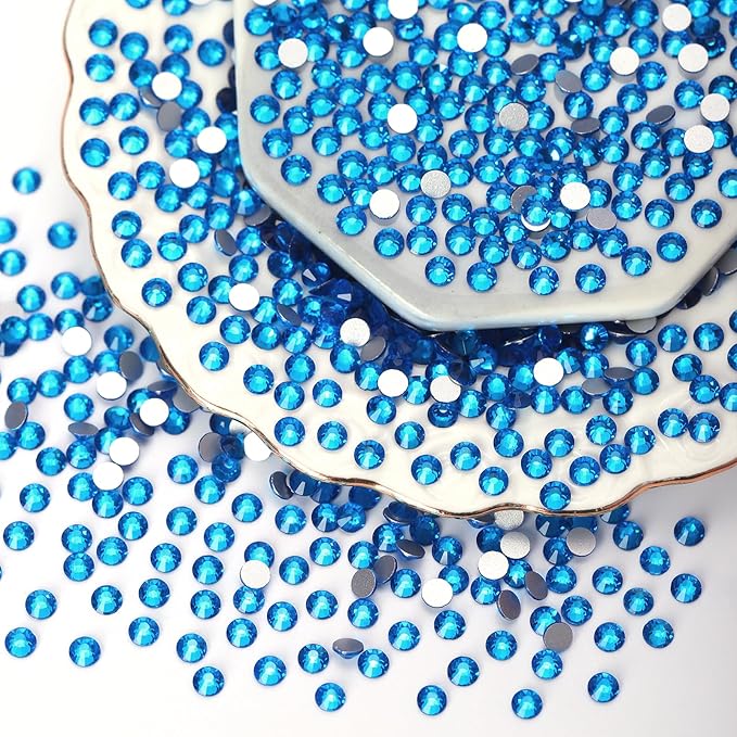 10000PCS Capri Blue Rhinestones Bulk, Flat Back Crystal Glass Stone Round Gems,SS20, 4.6-4.8mm