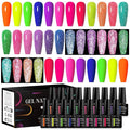 MEET ACROSS 18 Colors Gel Nail Polish Set Neon Gel Polish + Reflective Glitter Neon Gel Nail Polish Hot Pink Purple Green Soak Off UV/LED Nail Polish Kit for Party Nails