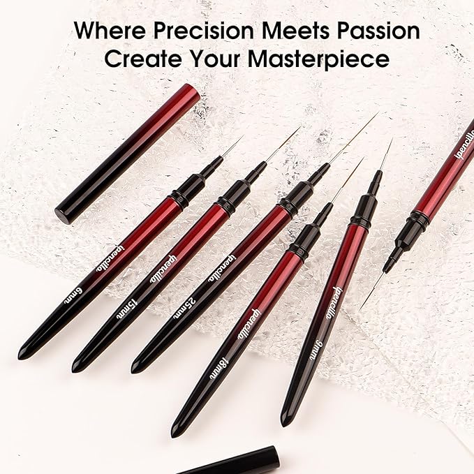 Nail Art Brushes, 6 Pcs Nail Liner Brushes for Nails, Nail Brushes for Nail Art Lines, Details, Edge and Plaid, Nail Design Brushes, Thin Nail Art Brushes Sizes 6/9/12/15/18/25 mm, Black