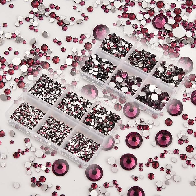 NCB 8000pcs Non Hotfix Rhinestones 10 Sizes Flatback Crystal Glass Rhinestones with Tweezers and Picking Pen for Nail Art Clothes Bags Phone Decorations Crafts DIY (016 Amethyst Mix SS3-SS30)