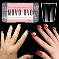 NOVO OVO Duck Feet Nail Tips for Small and Medium Hand, Extra Short Full Cover Press On Acrylic, Clear Full Coverage Thick Flare French Soft Gel Fake False Nail Extension x 12 Sizes 120 pcs