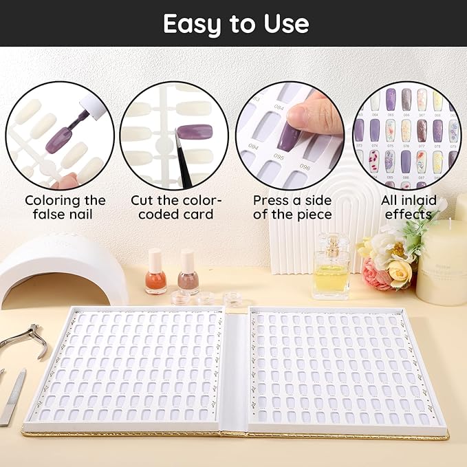 Segbeauty 2 Pack 216 Colors Nail Display Book, Nail Gel Polish Display Chart with 480 False Nails Tips, Professional Nails Color Swatches Book with Golden PU Leather Cover for Salon DIY Art